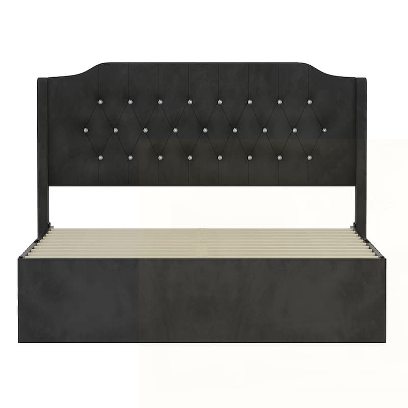 Tufted Upholstered Bed Frame with Crystal Button Accents