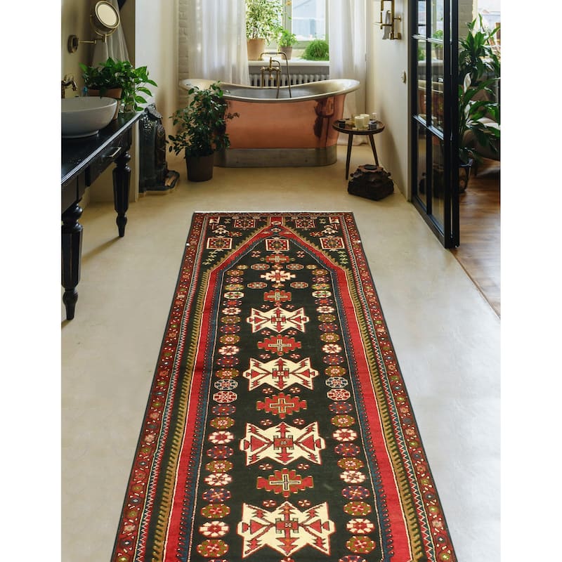 Fine Vintage Distressed Aelfric Charcoal/Red Runner - 3'3" x 10'6"