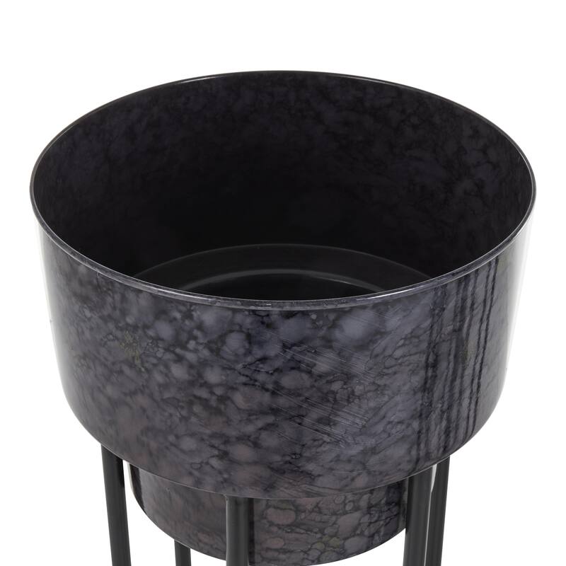 Metal Nesting Indoor Outdoor Planter with Open Framed Black Caged Base - Set of 3 Black - Roche River Decor