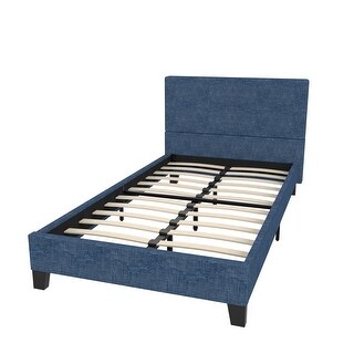 Upholstered Linen Twin Platform Bed - Metal Frame with Tufted Square ...
