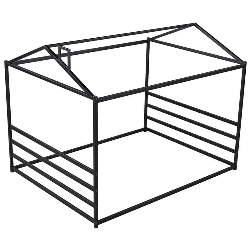 Queen Size Metal House Shape Platform Bed, Black