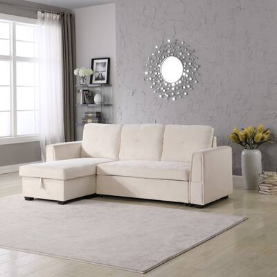 91'' Wide Velvet Storage Sectional Reversible Sleeper Sofa & Chaise