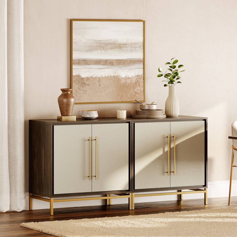 WAMPAT Modern Sideboard Buffet with Leather-Textured Doors - 2 Leather doors