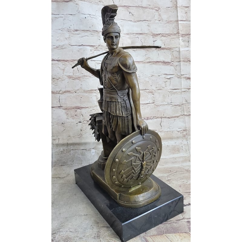 Art Deco Large Odysseus Roman Warrior Bronze Sculpture Marble Base Figure Decor