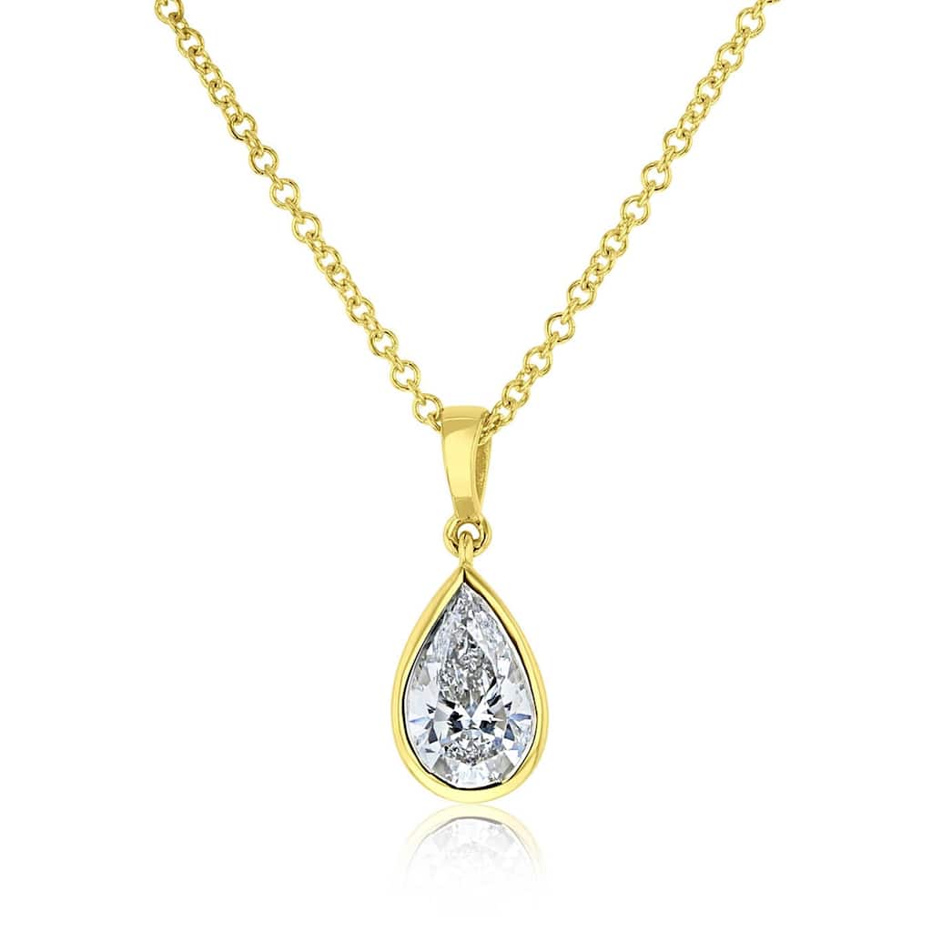 Kobelli 1 Carat Diamond Solitaire 14k Gold Lab Grown Pear Serena Necklace (Certified, EF/VS/EX)
