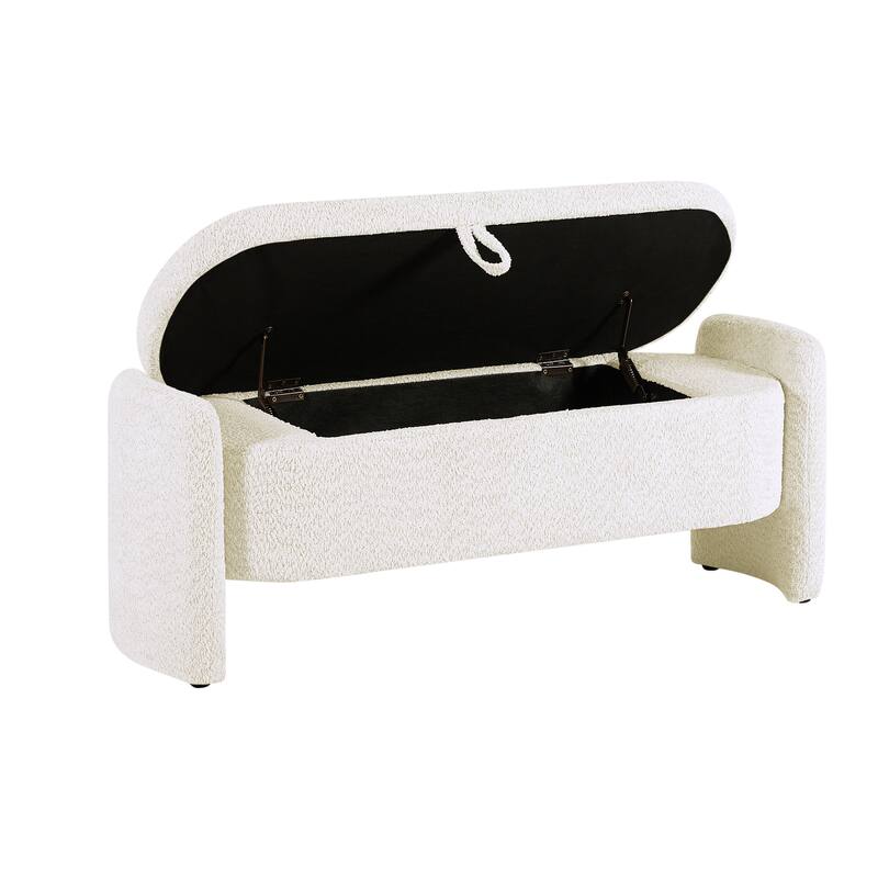 3D Lamb Fleece Fabric Storage Bench with Arc-shaped Sides