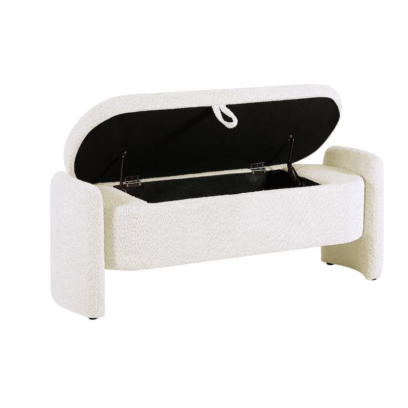 47in. Large Upholstered Storage Ottoman Oval Storage Bench 3D Lamb Fleece Fabric Bench