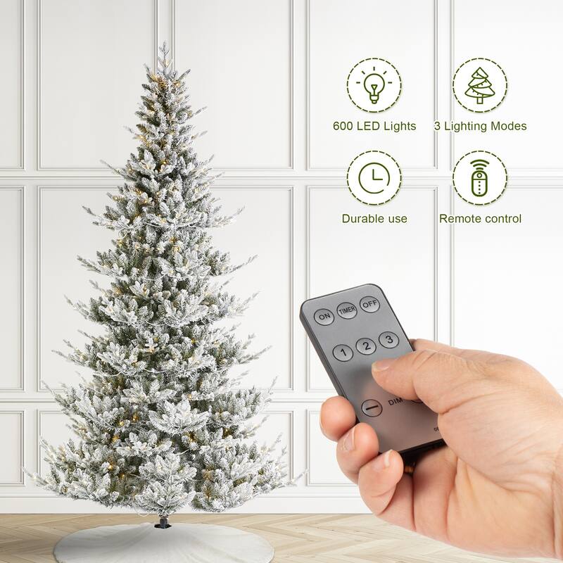 Glitzhome 7.5ft/9ft Pre-Lit Flocked Upward Slim Fir Artificial Christmas Tree with Remote Control