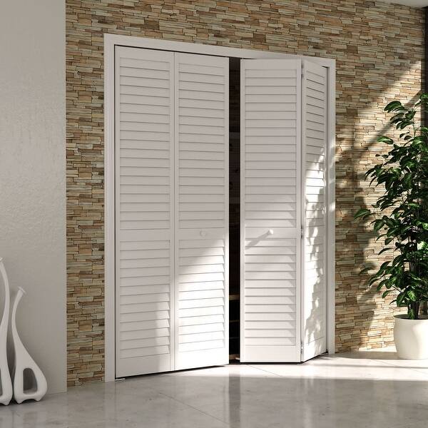 Frameport Pla Bi Nl 8x2 H Plantation 24 By 96 Louver Louver Interior Bifold Door With Installation Hardware White