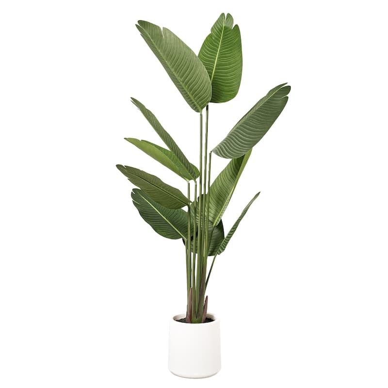 American Art Decor Artificial Faux Tree in White Tapered Ceramic Pot - 60" - Palm Tree (Matte White Pot)