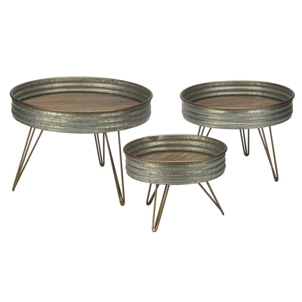 Set of 3 Round Distressed Metal Risers Display Stands 14.63" - N/A