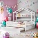 preview thumbnail 1 of 33, Full Size Wooden House Bed Kids Bed with Twin Size Trundle and Shelf White