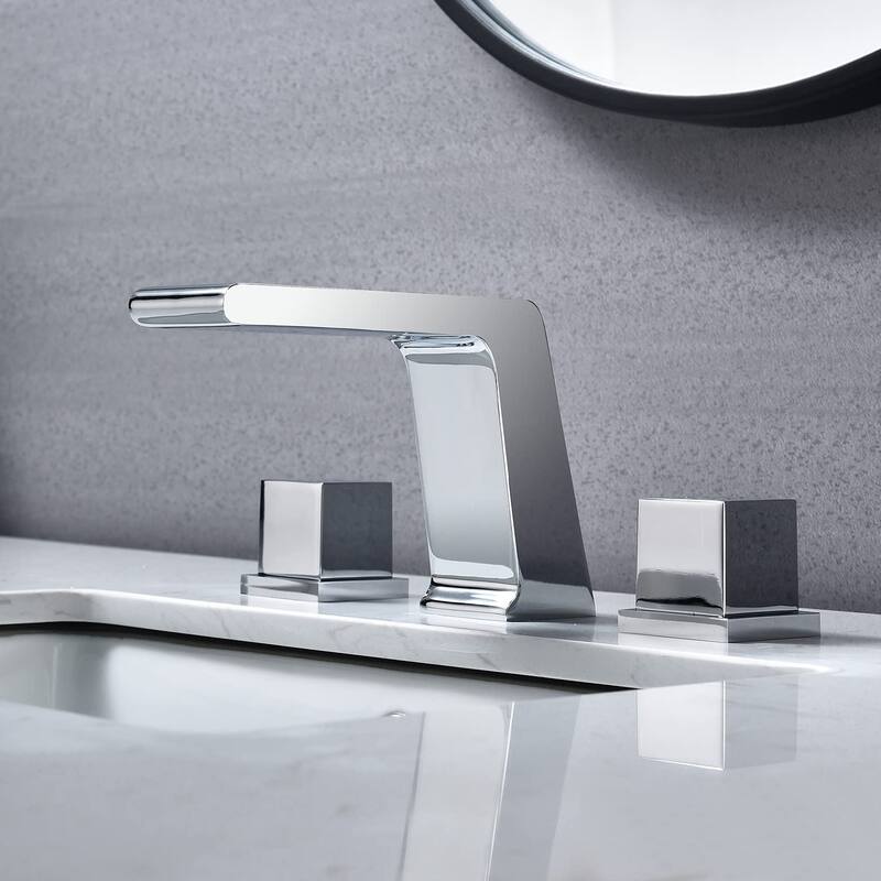 Chrome 3 holes two handles Waterfall bathroom Sink Faucet with brass pop up overflow Drain