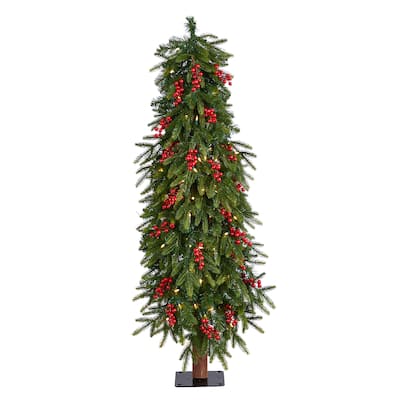 4' Victoria Fir Artificial Christmas Tree with 100 Multi-Color (Multifunction) LED Lights, Berries and 171 Bendable Branches