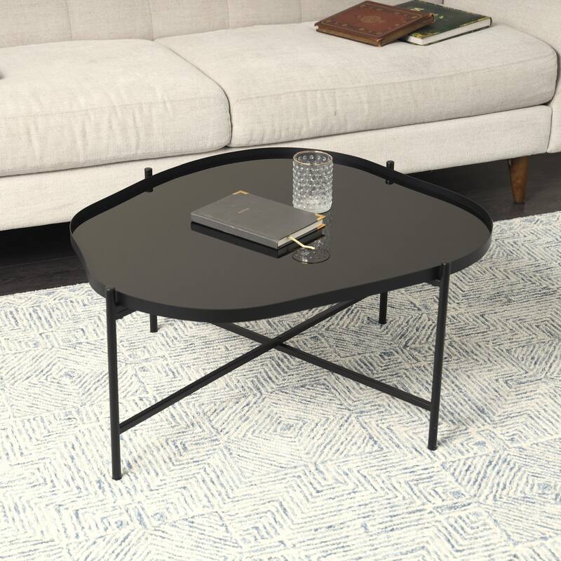 Metal Abstract Wavy Side End Accent Table with X-Shaped Base - Black - Roche River Decor