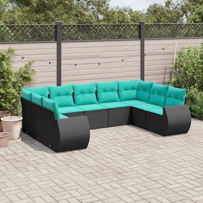 vidaXL 9 Piece Patio Sofa Set with Cushions Black Poly Rattan
