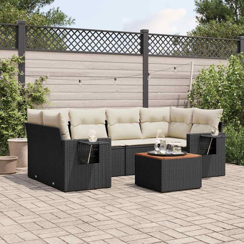 vidaXL Patio Sofa Set with Cushions Outdoor Furniture 7 Piece Poly Rattan - 24.4 x 24.4 x 27.2