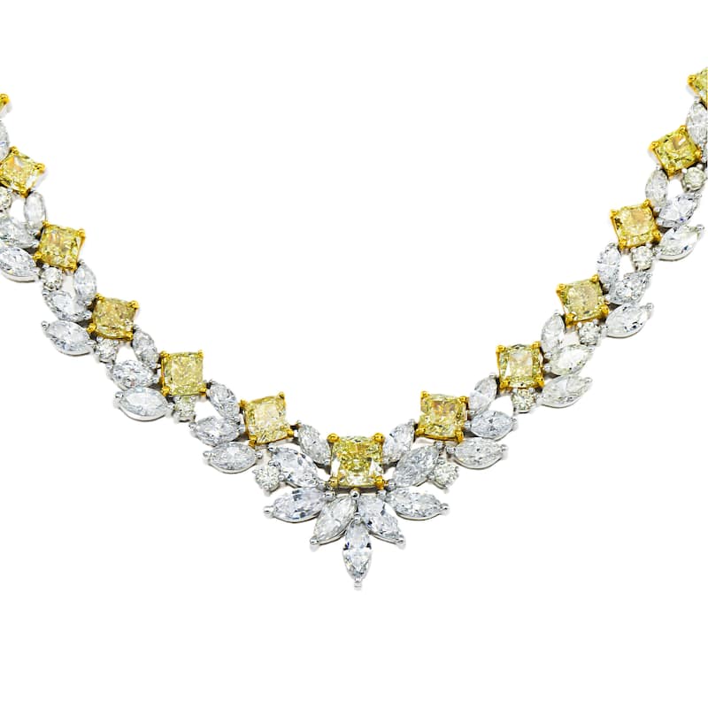 House Of Leon 18K White Gold Yellow Diamond Necklace 21.88ct
