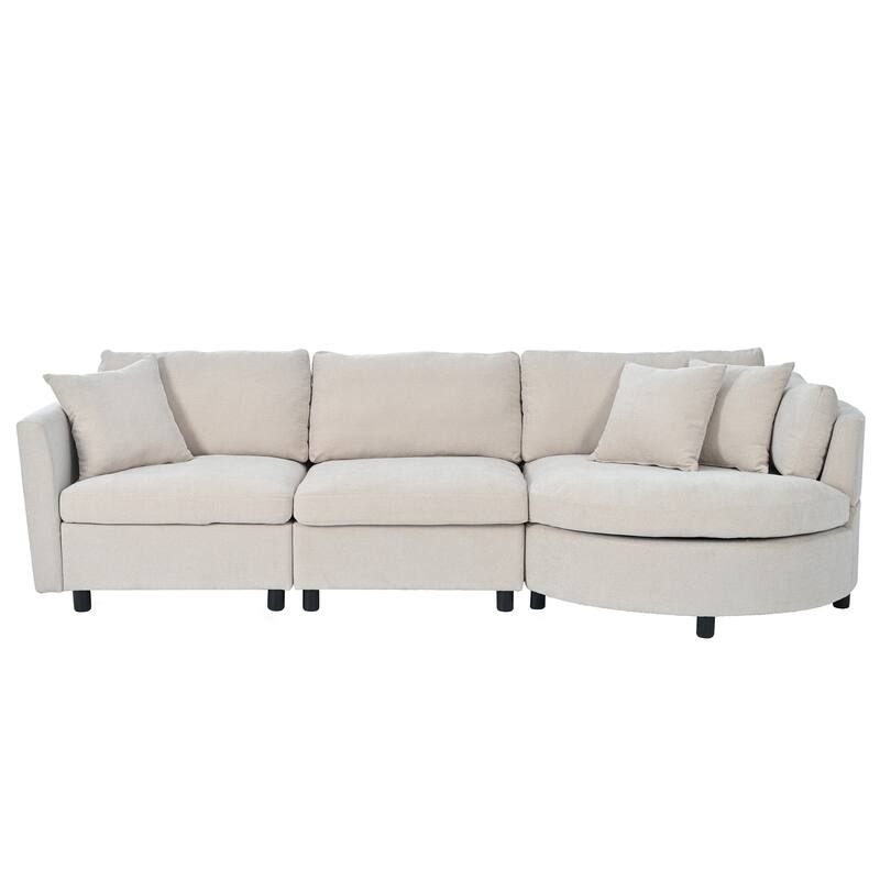 111.4" Polyester Combination Sofa with 3 Pillows, Curved Design and Removable Cushions