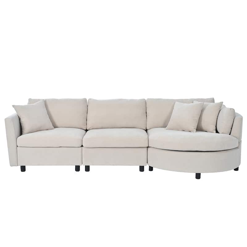 Modular Chenille Sectional Sofa, 3-Seater Curved Seat Couches