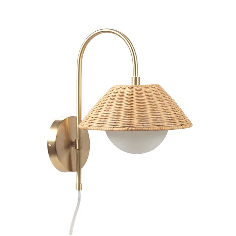 INK+IVY Laguna Gold Rattan Weave Shade Wall Sconce