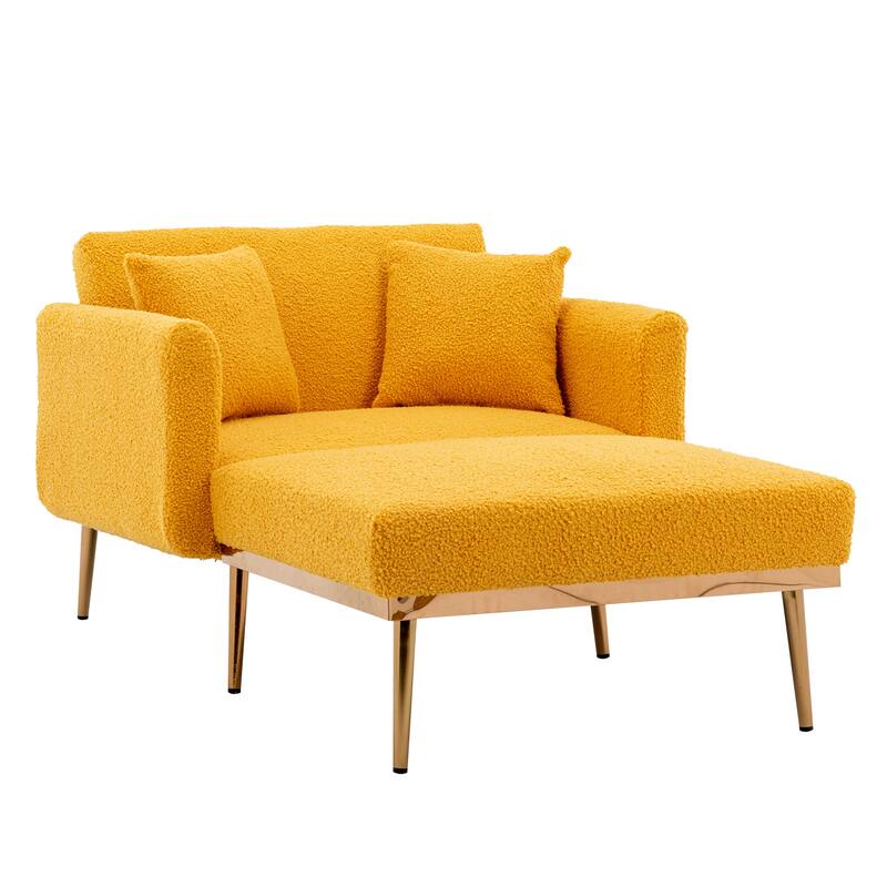 62'' L Chaise Lounge Indoor, Modern Teddy Fabric Sleeper Chair Bed for Living Room, Convertible Lounge Chair with Iron Legs