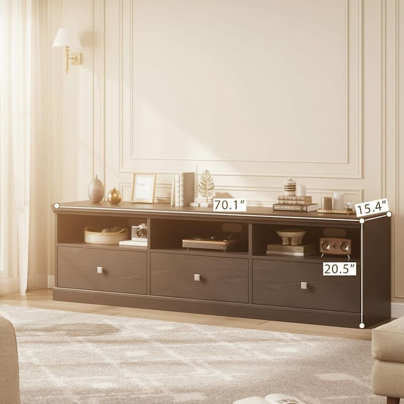 TV Console, with Open Shelves and Storage Drawer