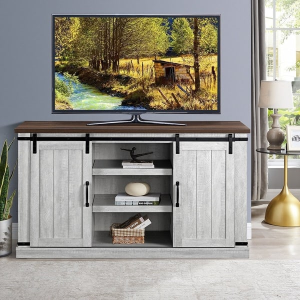 Rustic 54 Inch TV Stand with Barn Door - Fits up to 65 Inch TVs - On Sale - Overstock - 30841483