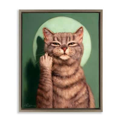 Stupell Cat & Middle Finger Framed Floater Canvas Wall Art Design by Lucia Heffernan