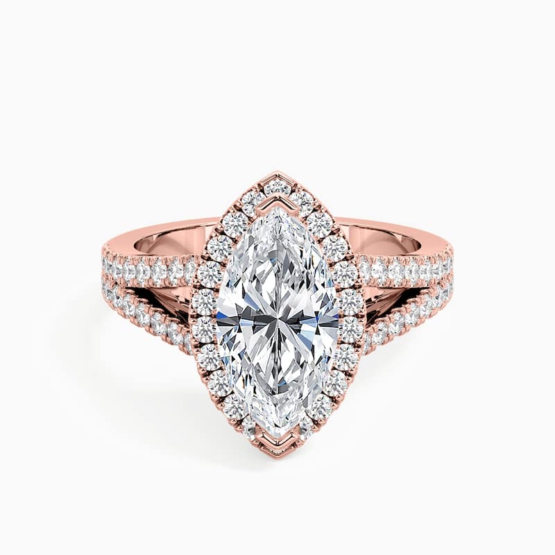 Auriya 14k Gold Marquise Lab Grown Halo Split-Shank Engagement Ring 1.00 to 5.00 ct. tw. (F-G, VS) - 5.00 carats - Rose - 4.5