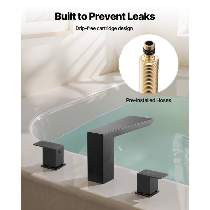 Matte Black Stainless Steel Roman Tub Faucet with 3-Hole and Deck Mount High Flow Water 4.36 GPM - 7.87" x 9.06" x 2.83"