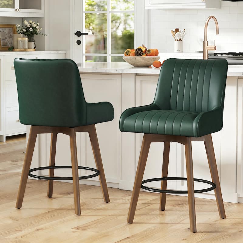 26" Upholstered Counter Height Swivel Bar Stool with Solid Wood Legs - 38.8"H x 20.5"W x 21.7"D