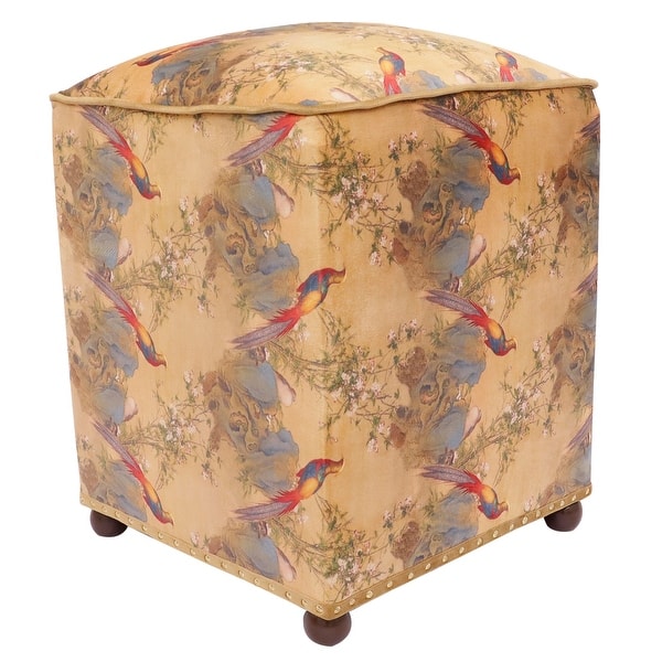 slide 2 of 9, Chinese Nature-sceen Clem Italian Velvet Upholstered Ottoman 15'' x 15'' x 21'' - Gold/Red/Blue/Brown
