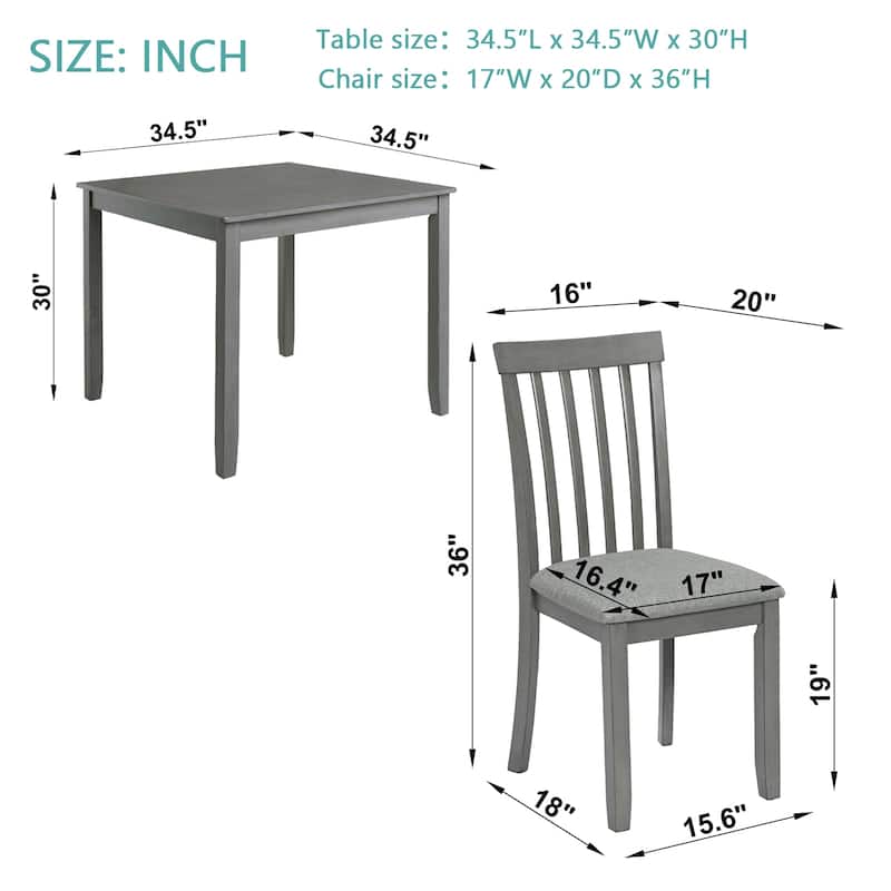Farmhouse Dining Table Set for 4, Wooden Kitchen Table and Solid Wood Chairs, 5 Piece Dining Table Set w/4 Upholstered Chairs