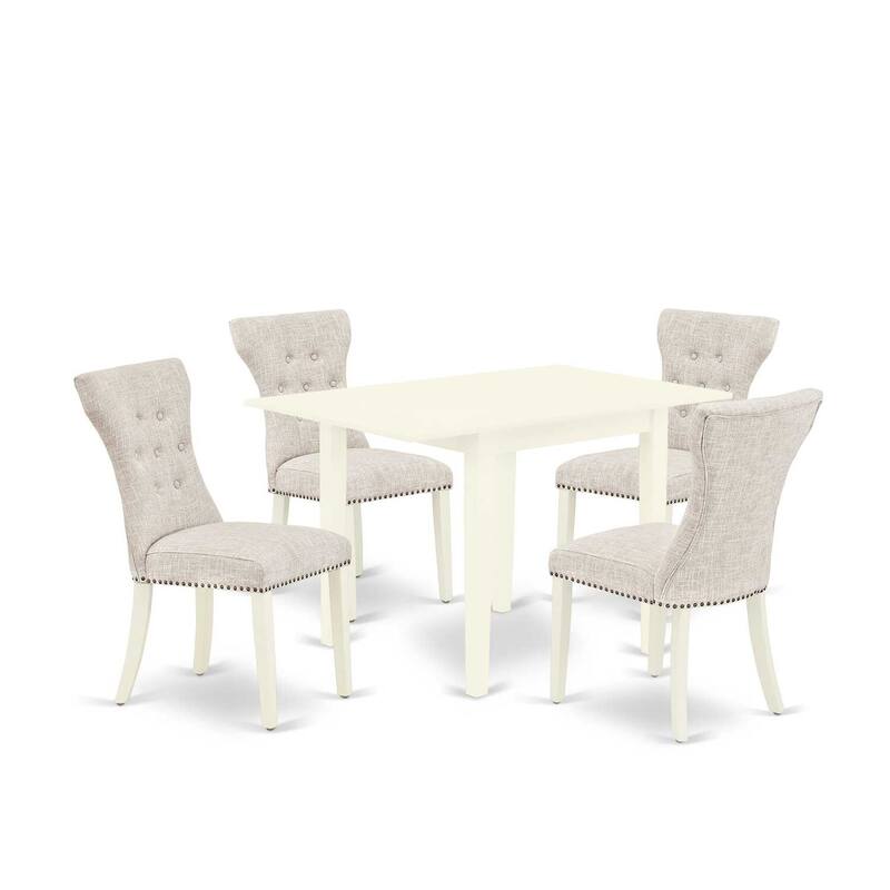 5-Piece Linen White Finish Solid Wood Top - Rectangular Button Tufted Dining Room Set - Seats 4