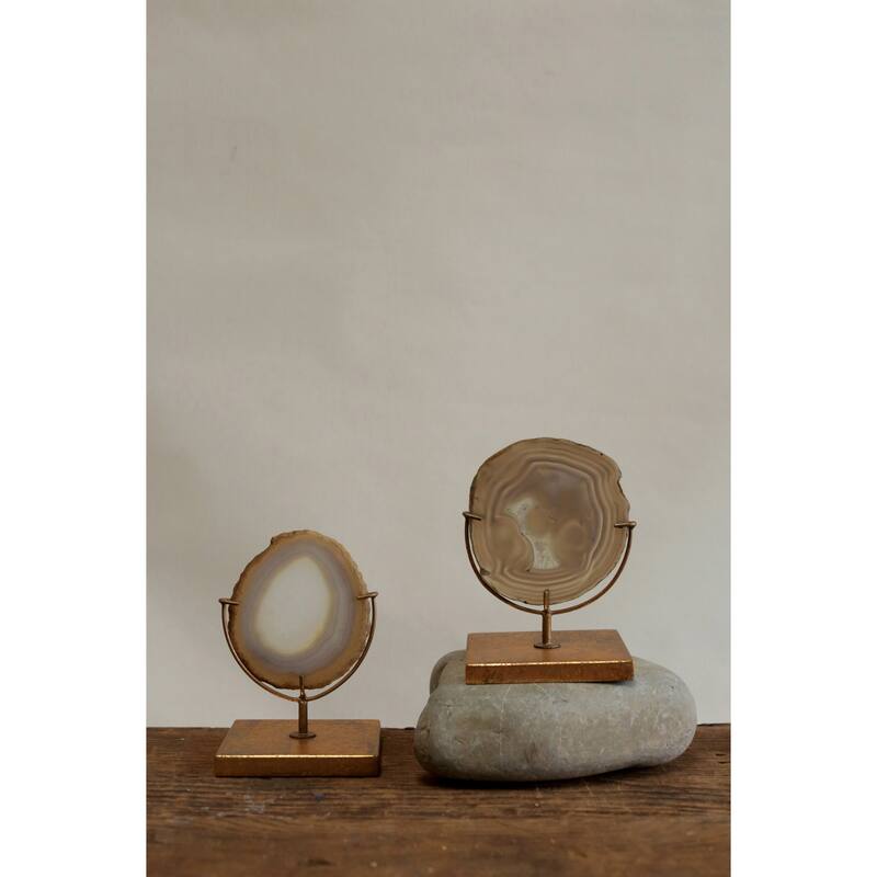 Decorative Agate Stone Slice on Metal Stand