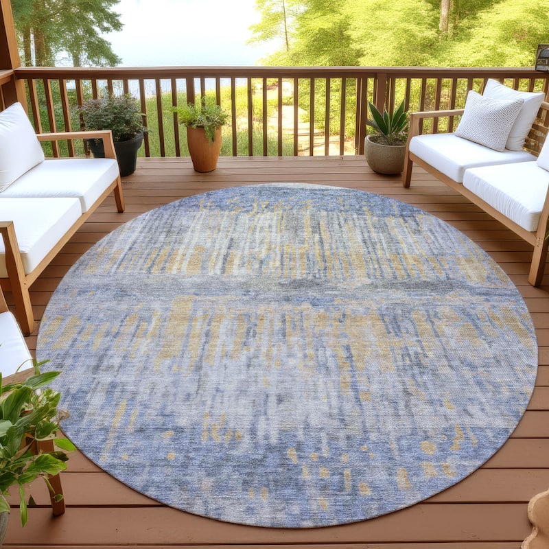 Machine Washable Indoor/ Outdoor Modern Ombre Chantille Rug - Denim - 8' x 8'