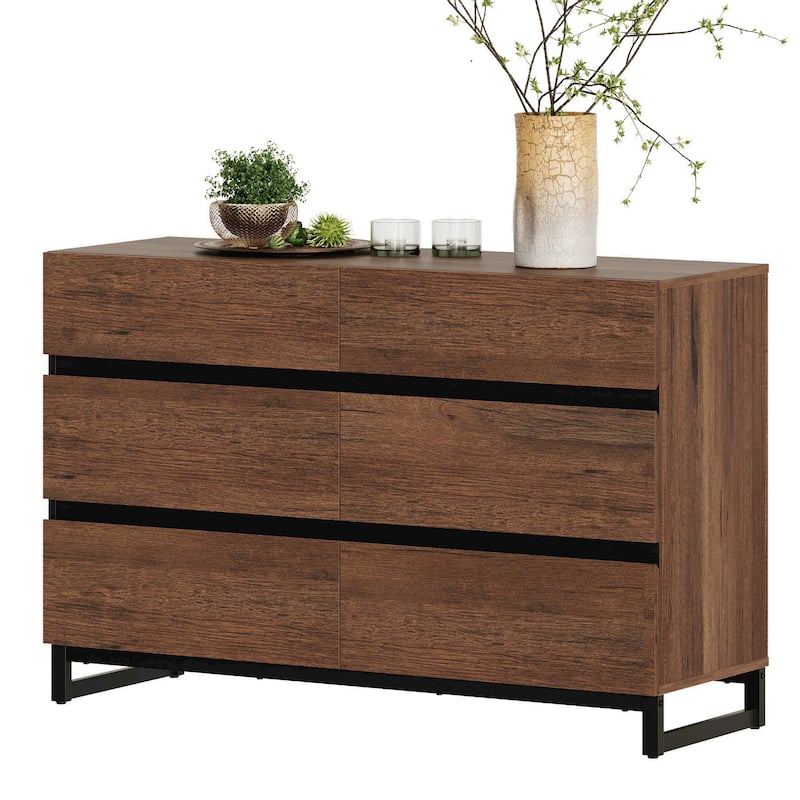 WAMPAT Modern Buffet Sideboards, Sideboard Buffet Cabinet with 6 Drawers , Coffee Bar Storage Cabinet for Kitchen