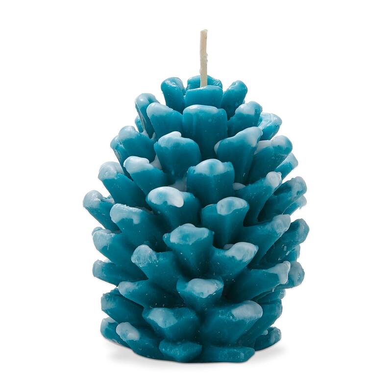Frosted Pine Cone Turquoise Candle - Sculpted Paraffin Wax, 75 Hour Burn Time, 3.9" H x 2.4" D, Everyday Decor - Blue