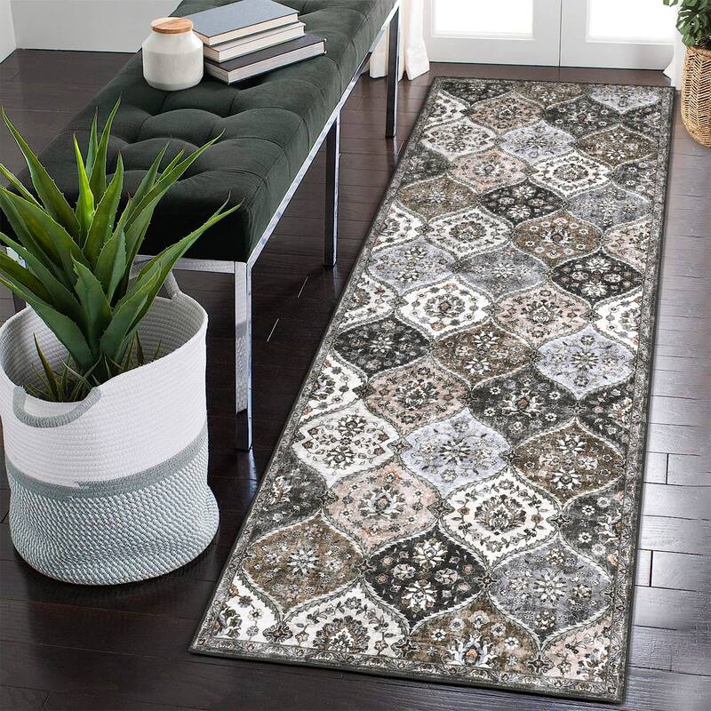 Rugs for Living Room Vintage Oriental Trellis Area Rug Soft Non Slip Low Pile Accent Rugs for Dining Room Office