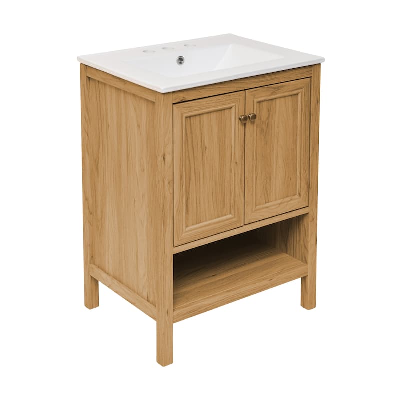 Chteau 24 In. Natural Oak Bathroom Vanity With White, 3-Hole Ceramic Sink Top