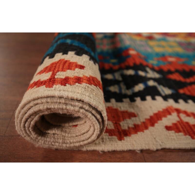 Reversible Kilim Area Rug Bedroom Hand-Woven Wool Carpet - 8'5" x 9'10"