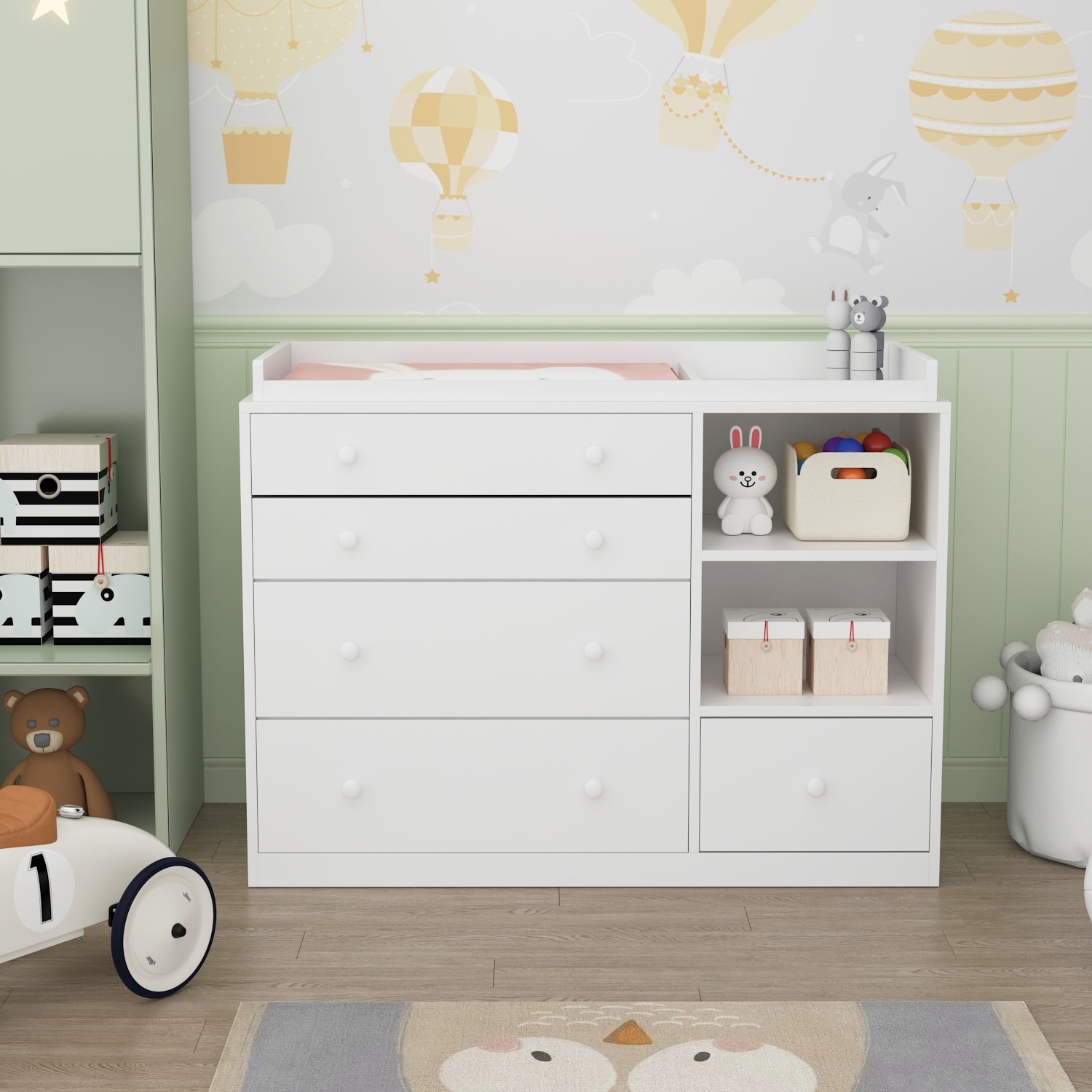 Premium White 5-Drawer Dresser with Baby Changing Table by Kerrogee
