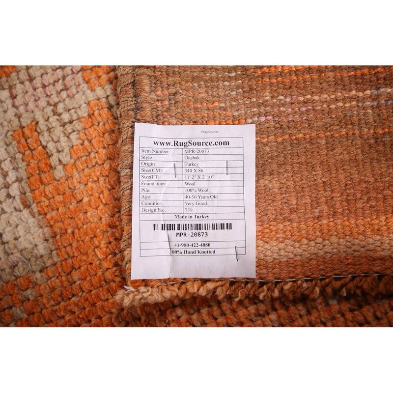 Transitional Oushak Turkish Vintage Runner Rug Handmade Wool Carpet - 2'10"x 11'2"
