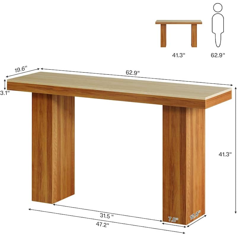 Brown Engineered Wood Console Table with Farmhouse Design and Storage - 62.9” L x 19.6” W x 41.3” H