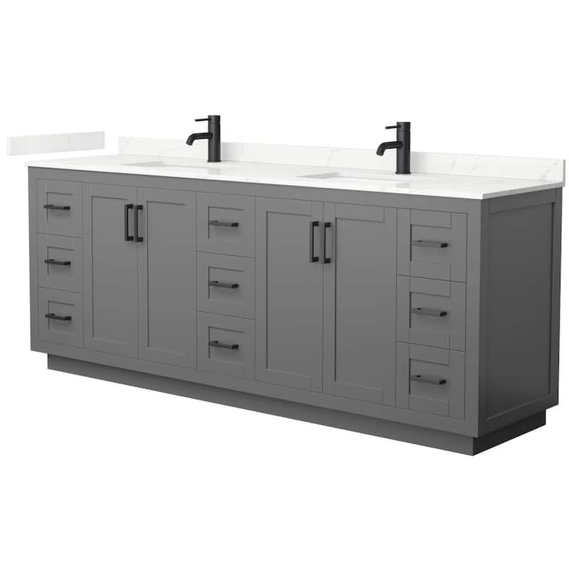 Wyndham Collection WCF292984D-QTZ-UNSMXX Miranda 84" Free Standing - Dark Gray / Giotto Quartz Top / Matte Black
