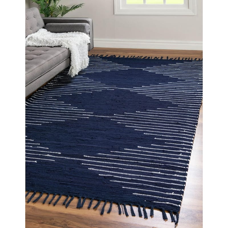 Braided Dario Collection Area Rug - 6'1"x9' - Navy Blue-Ivory