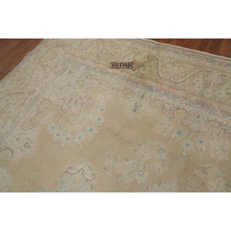 Hand Knotted Oriental 100% Wool Carpet Traditional Floral Beige & Ivories Kerman Area Rug - 12' 4'' X 9' 9''