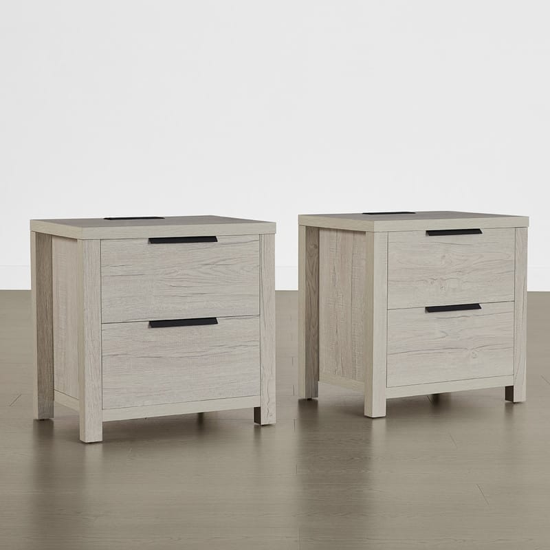 Spruce & Spring Scout Farmhouse Solid Wood Nightstand with 2 Drawers and Type-C, USB & 2 Power Outlets - Light Grey-Set of 2