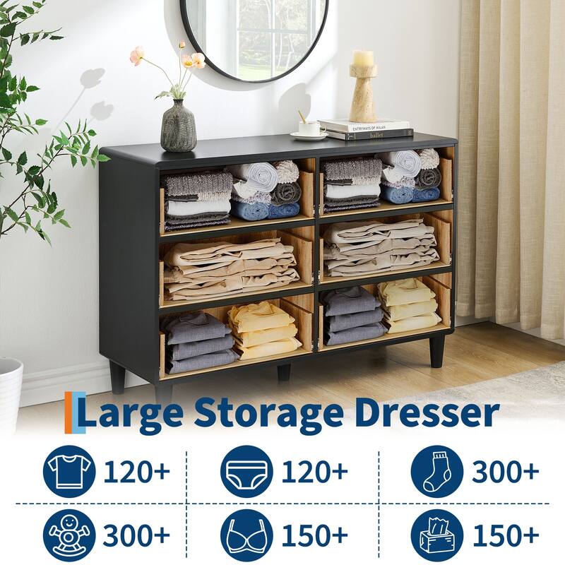 Drawers Dresser, Modern Chest of Drawers with Vintage Circle Handle and Curved Profile Design
